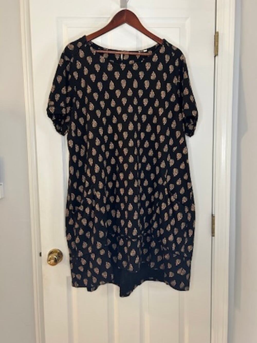 FatFace Womens Paisley Print Shift Dress Black Boho Short Sleeve Midi Size 10